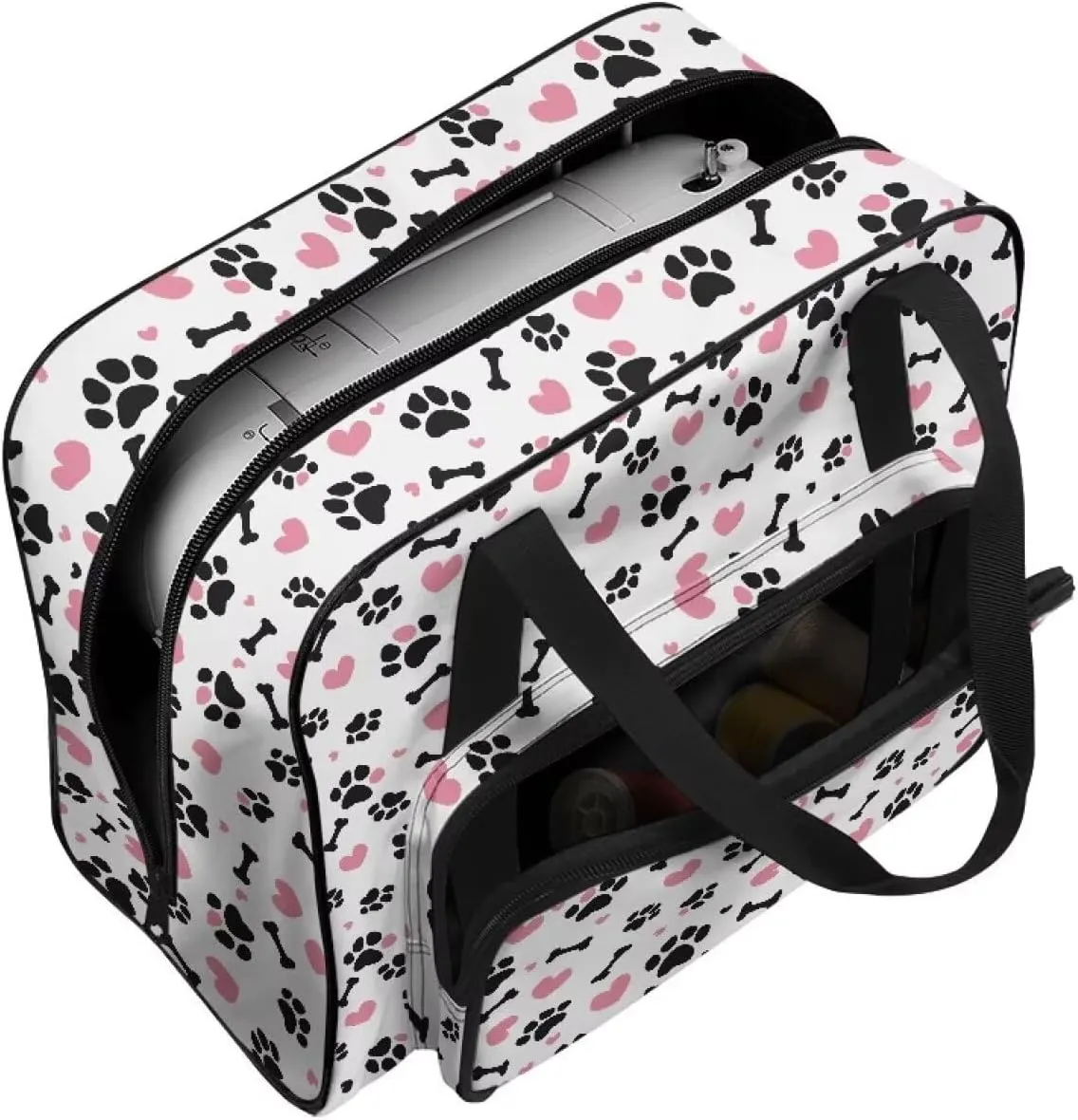 Dog Paw Print Sewing Machine Carrying Case,Lightweight Carry Tote Bag,Portable Padded Storage Dust Cover with Pockets for Sewing Machine