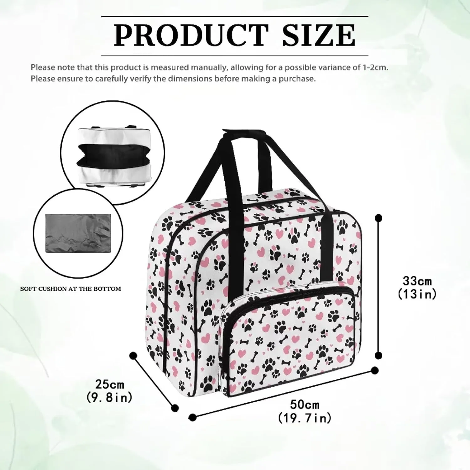 Dog Paw Print Sewing Machine Carrying Case,Lightweight Carry Tote Bag,Portable Padded Storage Dust Cover with Pockets for Sewing Machine