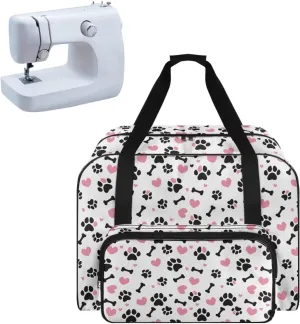Dog Paw Print Sewing Machine Carrying Case,Lightweight Carry Tote Bag,Portable Padded Storage Dust Cover with Pockets for Sewing Machine