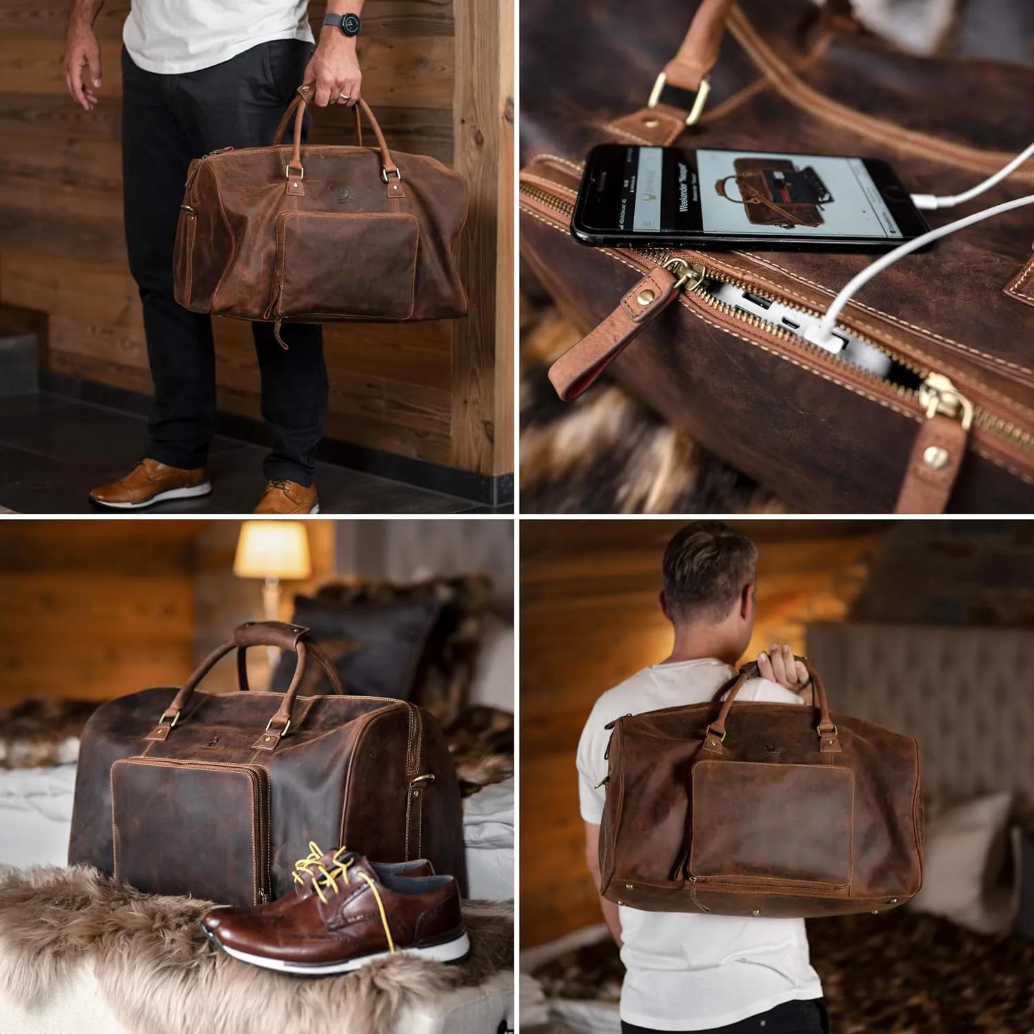 DONBOLSO Weekender Naples I Handcrafted Leather Men's Travel Bag I Genuine Leather Duffle Bag I Carry-on Luggage Overnight Gym I XXL with 51 Litres I Classic Donbolso Vintage Brown