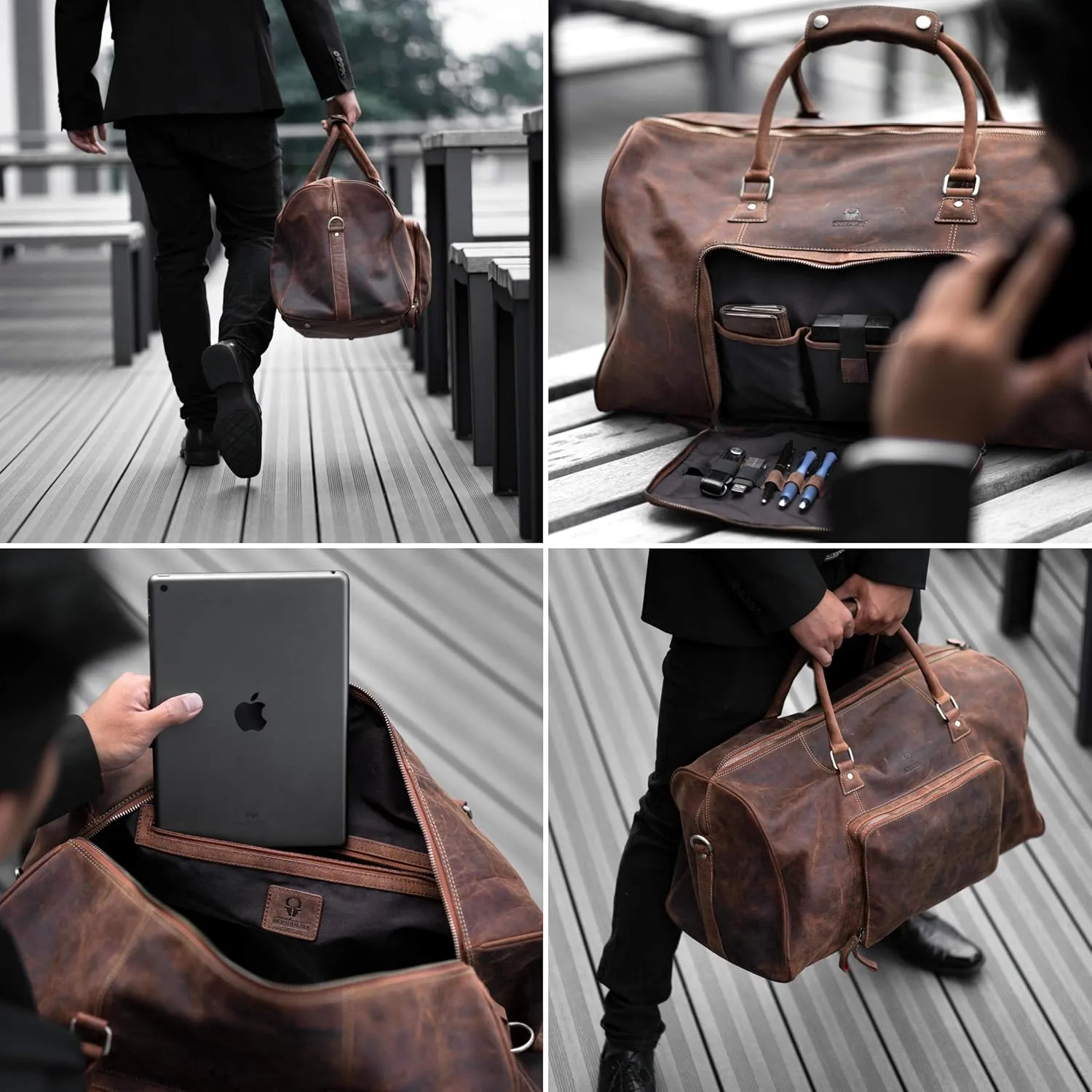 DONBOLSO Weekender Naples I Handcrafted Leather Men's Travel Bag I Genuine Leather Duffle Bag I Carry-on Luggage Overnight Gym I XXL with 51 Litres I Classic Donbolso Vintage Brown