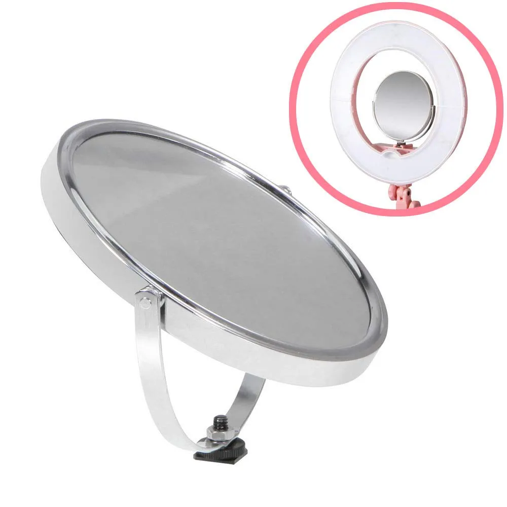 Double-Sided Swivel Polished Adjustable Makeup Selfie Mirror for LED Ring Light Stainless Steel and Glass