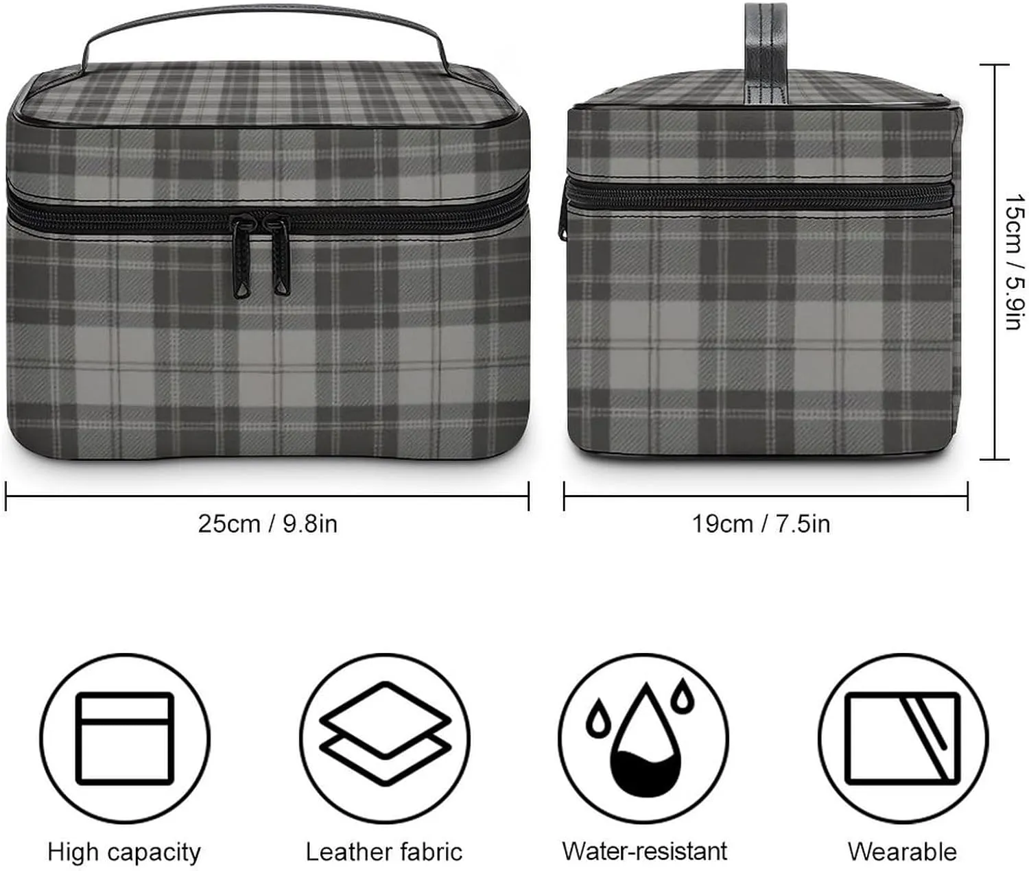 Douglas Grey Tartain Plaid Black Gray Large Capacity Soft And High-value Practical Makeup And Wash Bag