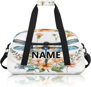 Dragonflies Mini Gym Bag 18 inch for Women Men Waterproof Custom Flowers Dragonflies Travel Duffel Bag Carry On Overnight Tote Nurse Bag for Work Fitness Hiking