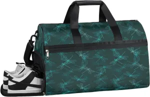 Dragonfly Indigo Green Gym Duffle Bag for Women Men 35L Sports Bags Travel Duffel with Shoe Compartment Large Weekender Overnight