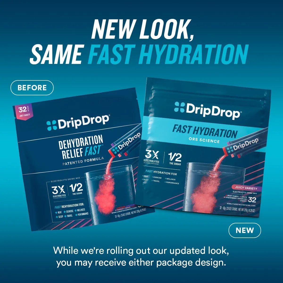 DripDrop Hydration Packets - Fruit Punch - Single Serve Electrolytes Powder Drink Mix - Non-GMO, Gluten Free, Vegan - 32 Sticks