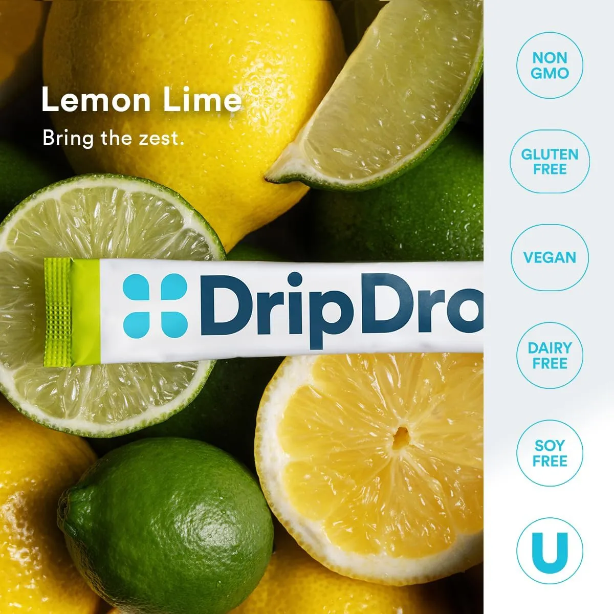 DripDrop Sugar Free Hydration Packets - Zero Lemon Lime - Single Serve Electrolytes Powder Drink Mix - Non-GMO, Gluten Free, Vegan - 32 Sticks