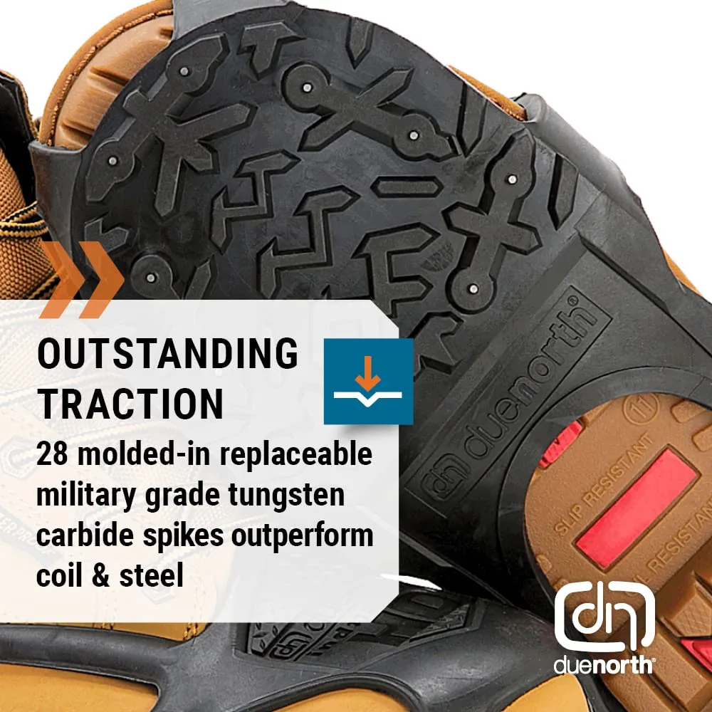 Due North Heavy Duty Ice Cleats for Traction on Snow & Ice - 28 Integrated Military Grade Tungsten Carbide Spikes (1 Pair)