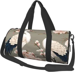 Duffel Bag for Gym Travel Storage Luggage Bag Japanese Crane Birds Cherry Blossom Sport Duffle Bag With Zipper Weekender Bag