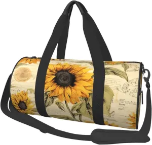 Duffel Bag for Gym Travel Storage Luggage Bag Vintage Sunflower Newspaper Floral Sport Duffle Bag With Zipper Weekender Bag