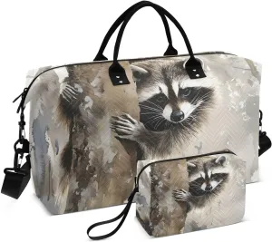 Duffel Bag for Traveling, Cute Raccoon Tree Brown Travel Bag Gym Bag, with Multiple Interior Pockets Shoulder Weekender Bag for Women Men with Toiletry Bag 20.5L x 1.9W x 13.8H
