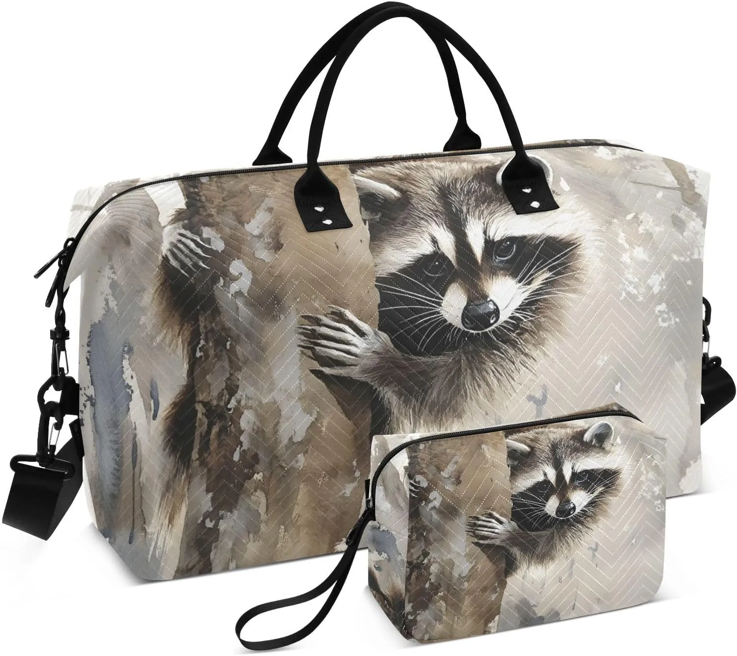 Duffel Bag for Traveling, Cute Raccoon Tree Brown Travel Bag Gym Bag, with Multiple Interior Pockets Shoulder Weekender Bag for Women Men with Toiletry Bag 20.5L x 1.9W x 13.8H