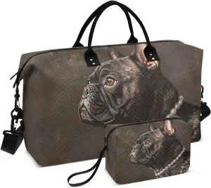 Duffel Bag for Traveling, Pugdog Necklace Funny Portrait Travel Bag Gym Bag, with Multiple Interior Pockets Shoulder Weekender Bag for Women Men with Toiletry Bag 20.5L x 7.9W x 13.8H
