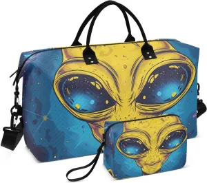Duffel Bag for Traveling, Yellow Alien Blue Eyes Travel Bag Gym Bag, with Multiple Interior Pockets Shoulder Weekender Bag for Women Men with Toiletry Bag 20.5L x 1.9W x 13.8H