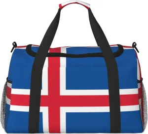Duffle Bag For Travel Flag Of Iceland Travel Bag Carry On Bag For Womens Mens Gym Weekender Overnight Trips