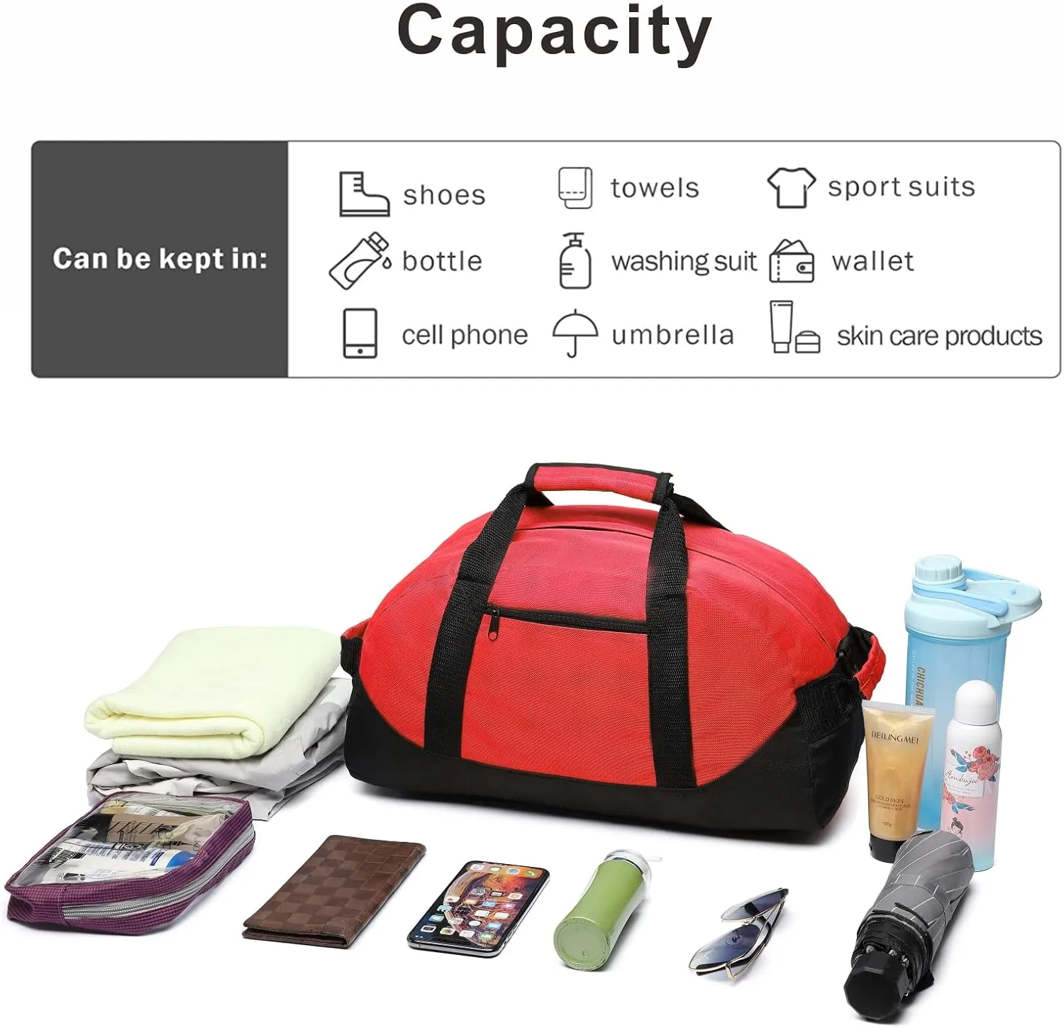 Duffle Bag, MISSMOON 18” Overnight Weekender Travel Sport Carry On Gym Bag Adjustable Shoulder Strap For Women Or Men RED
