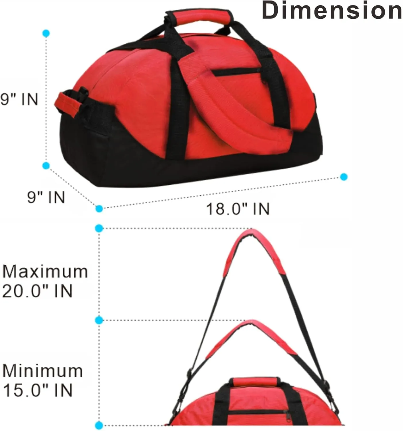 Duffle Bag, MISSMOON 18” Overnight Weekender Travel Sport Carry On Gym Bag Adjustable Shoulder Strap For Women Or Men RED