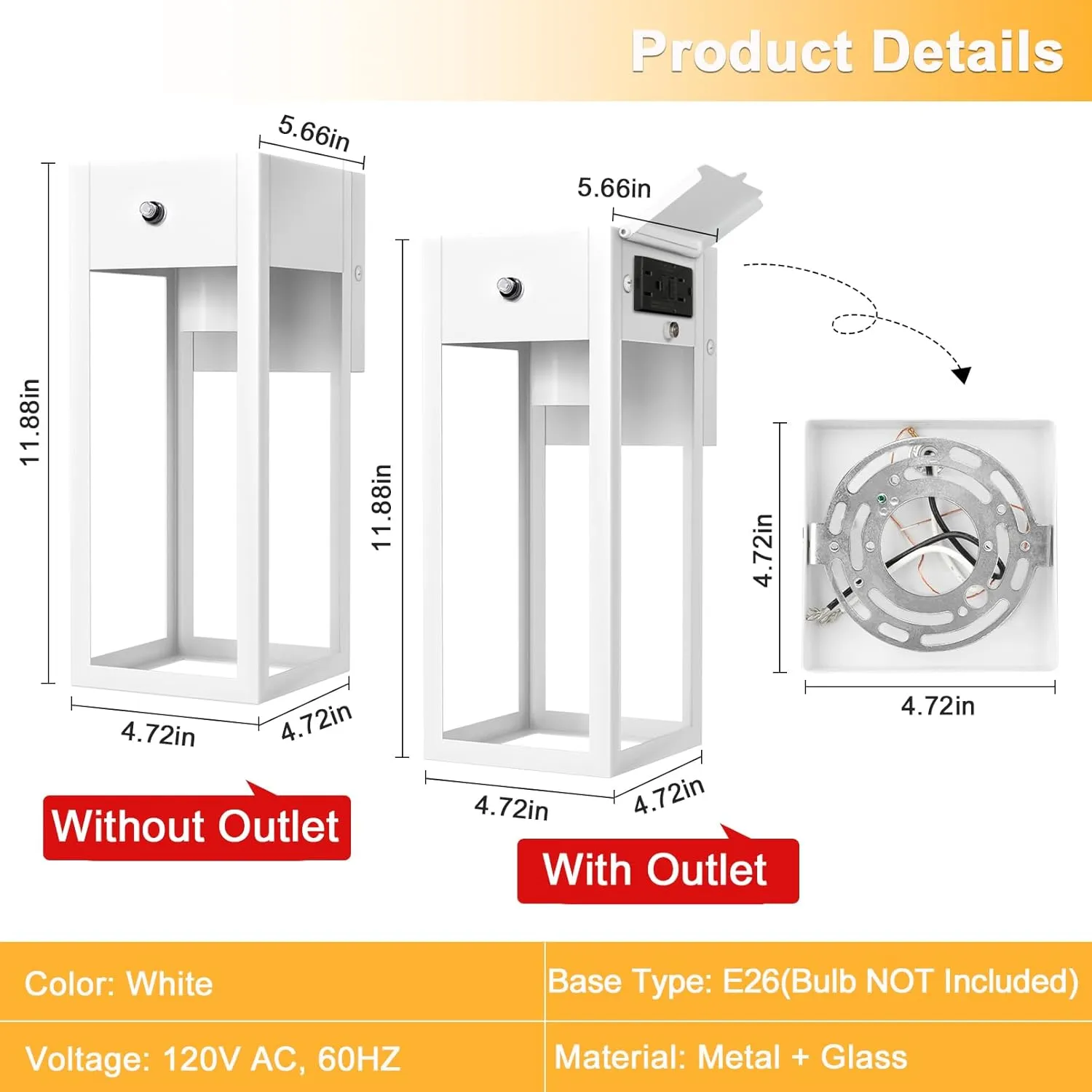 Dusk to Dawn Outdoor Light Fixtures Wall Mount, Outdoor Porch Lights with Outlet, Dusk to Dawn Outdoor Lighting for Doorway, Garage- White