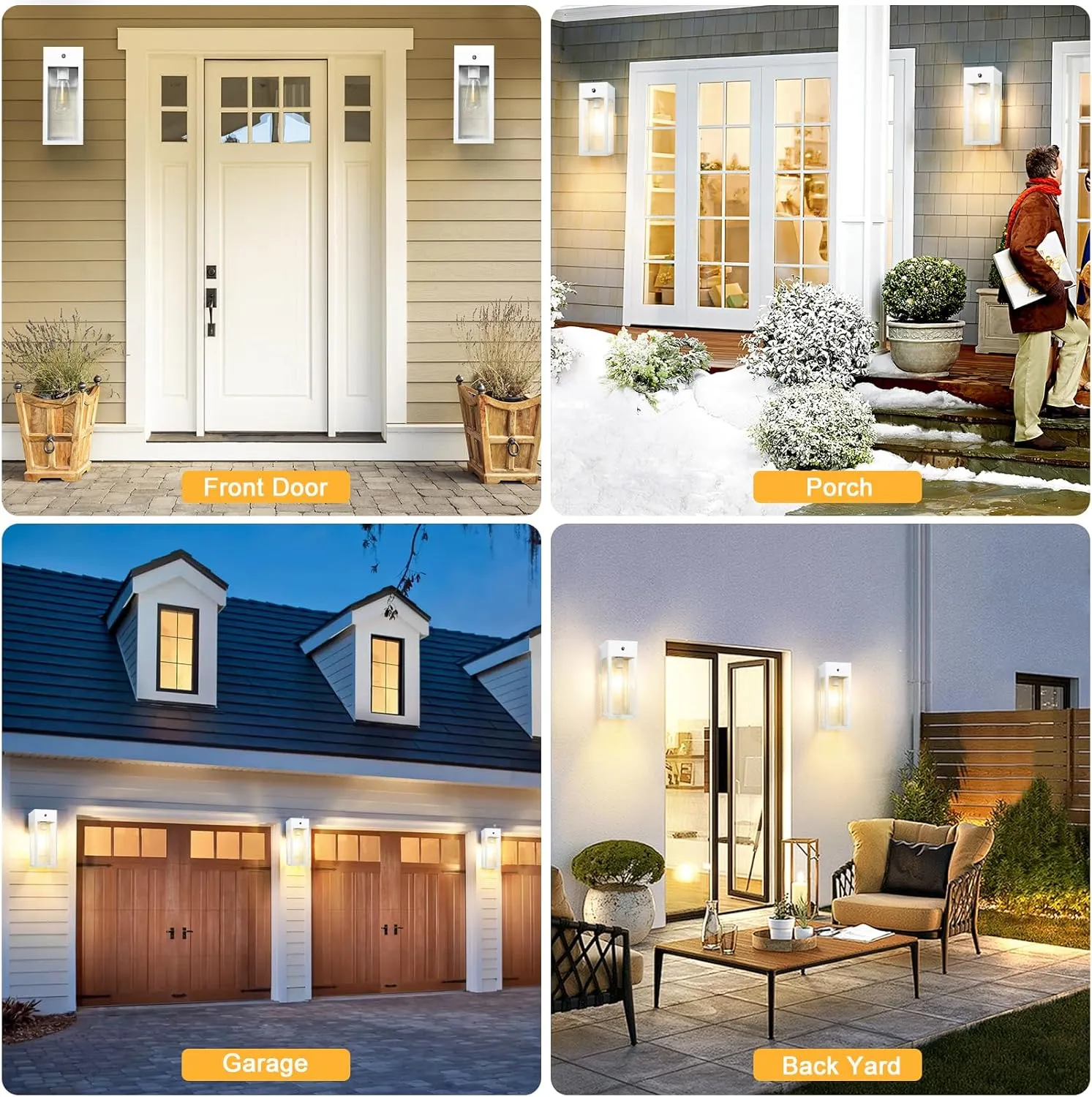 Dusk to Dawn Outdoor Light Fixtures Wall Mount, Outdoor Porch Lights with Outlet, Dusk to Dawn Outdoor Lighting for Doorway, Garage- White