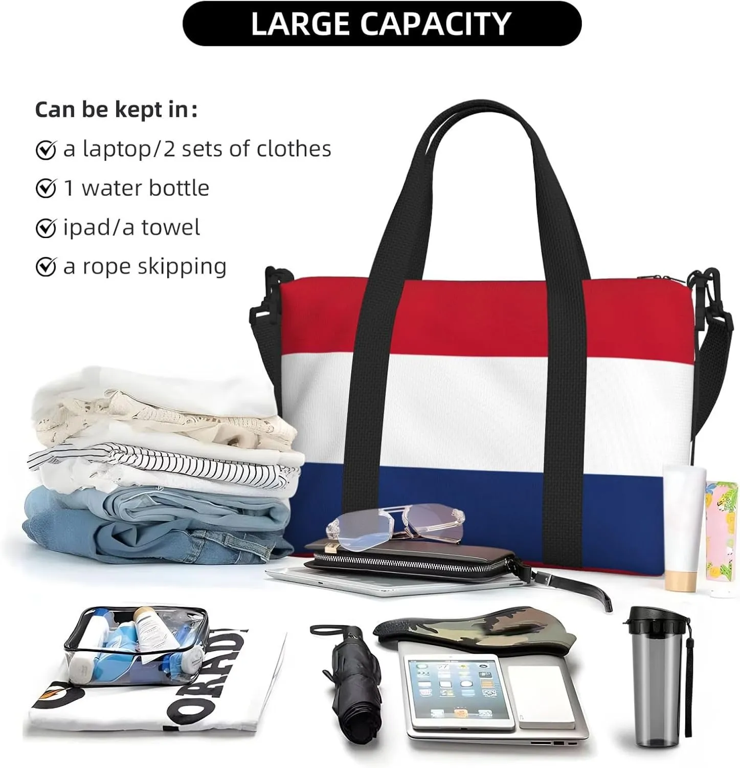 Dutch Flag Small Duffel Bag Foldable Travel Bag Weekender Bag Overnight Gym Hospital Bags For Women&Men