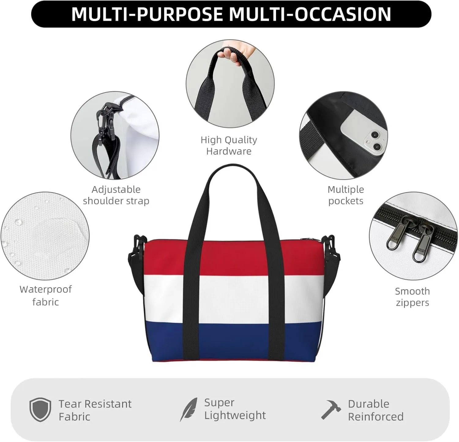Dutch Flag Small Duffel Bag Foldable Travel Bag Weekender Bag Overnight Gym Hospital Bags For Women&Men