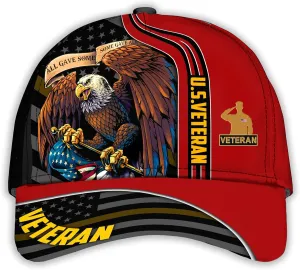 Eagle Crest Military Hats, Some Gave All Veteran Cap, Gift for Grandpa, Dad on Veterans Day, All Over Printed Hat
