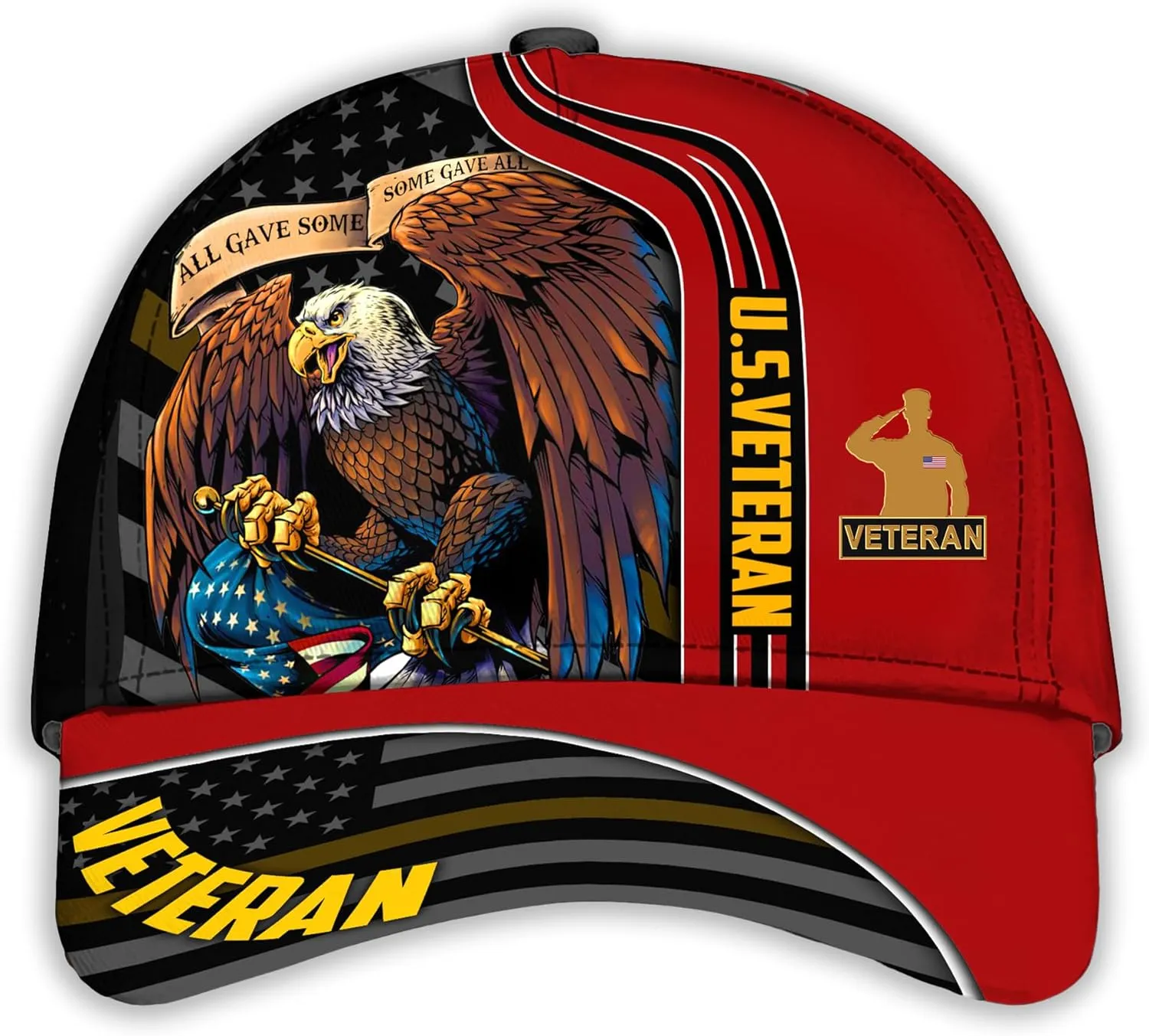 Eagle Crest Military Hats, Some Gave All Veteran Cap, Gift for Grandpa, Dad on Veterans Day, All Over Printed Hat