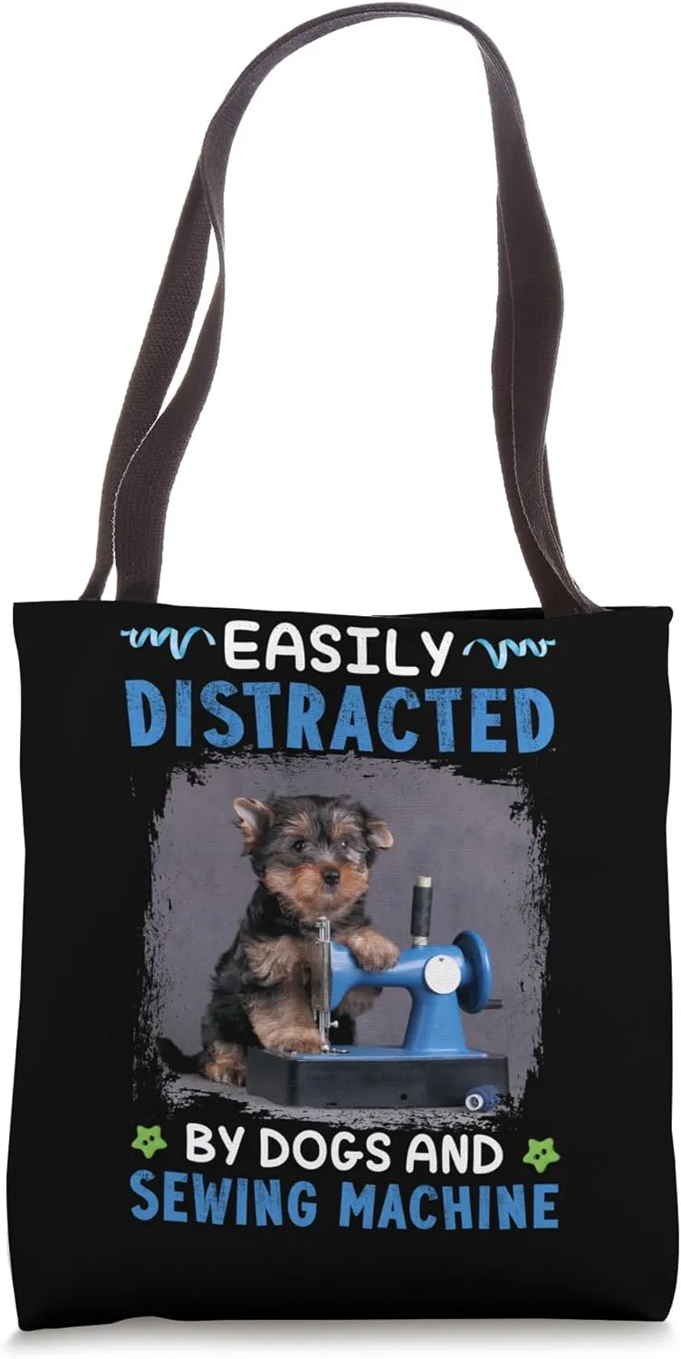 Easily Distracted By Dogs And Sewing Machine Tote Bag