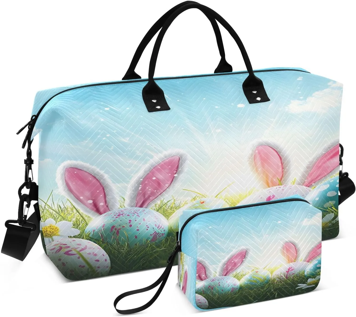 Easter Colorful Eggs Travel Duffel Bags 2PCS,Sports Duffel Bags for Men Women,Weekender Overnight Bag Gym Tote Bag with Toiletry Bag
