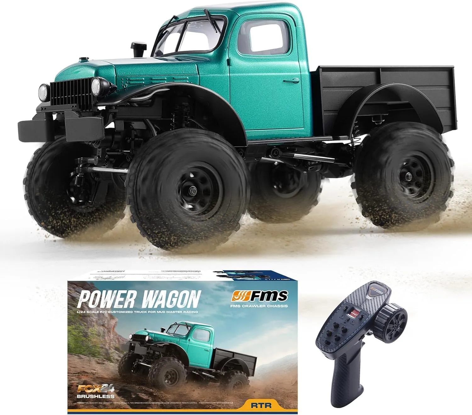 EAZYRC FMS FCX24 Power Wagon 1/24 RC Crawler, Brushless 4x4 RTR Rock Crawler with Metal Suspension, 2-Speed Transmission, PC Hard Body – RC Car for Adults and Gift