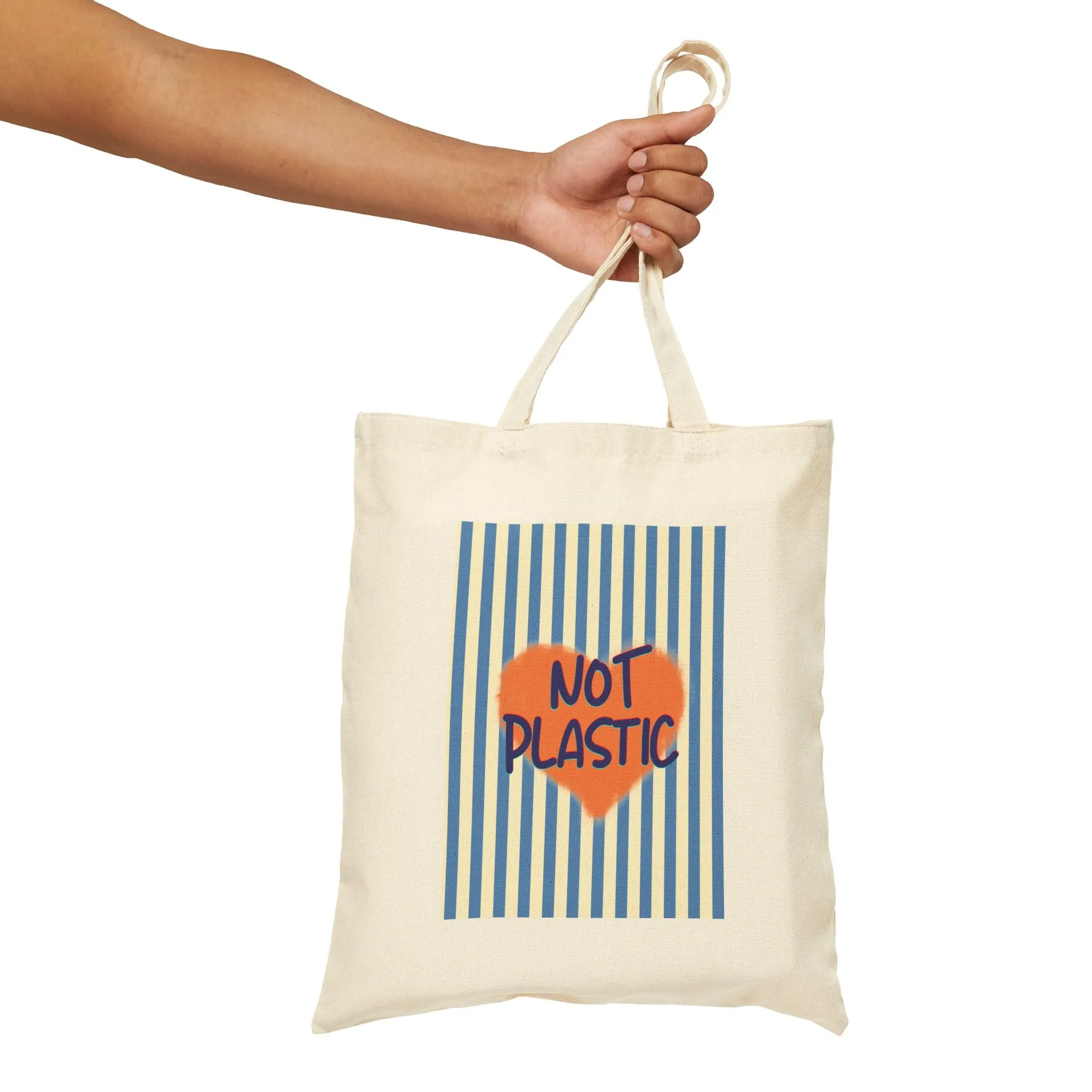 Eco-Message  "Not Plastic" Cotton Canvas Tote Bag, BLUE