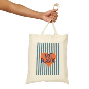 Eco-Message  "Not Plastic" Cotton Canvas Tote Bag, BLUE