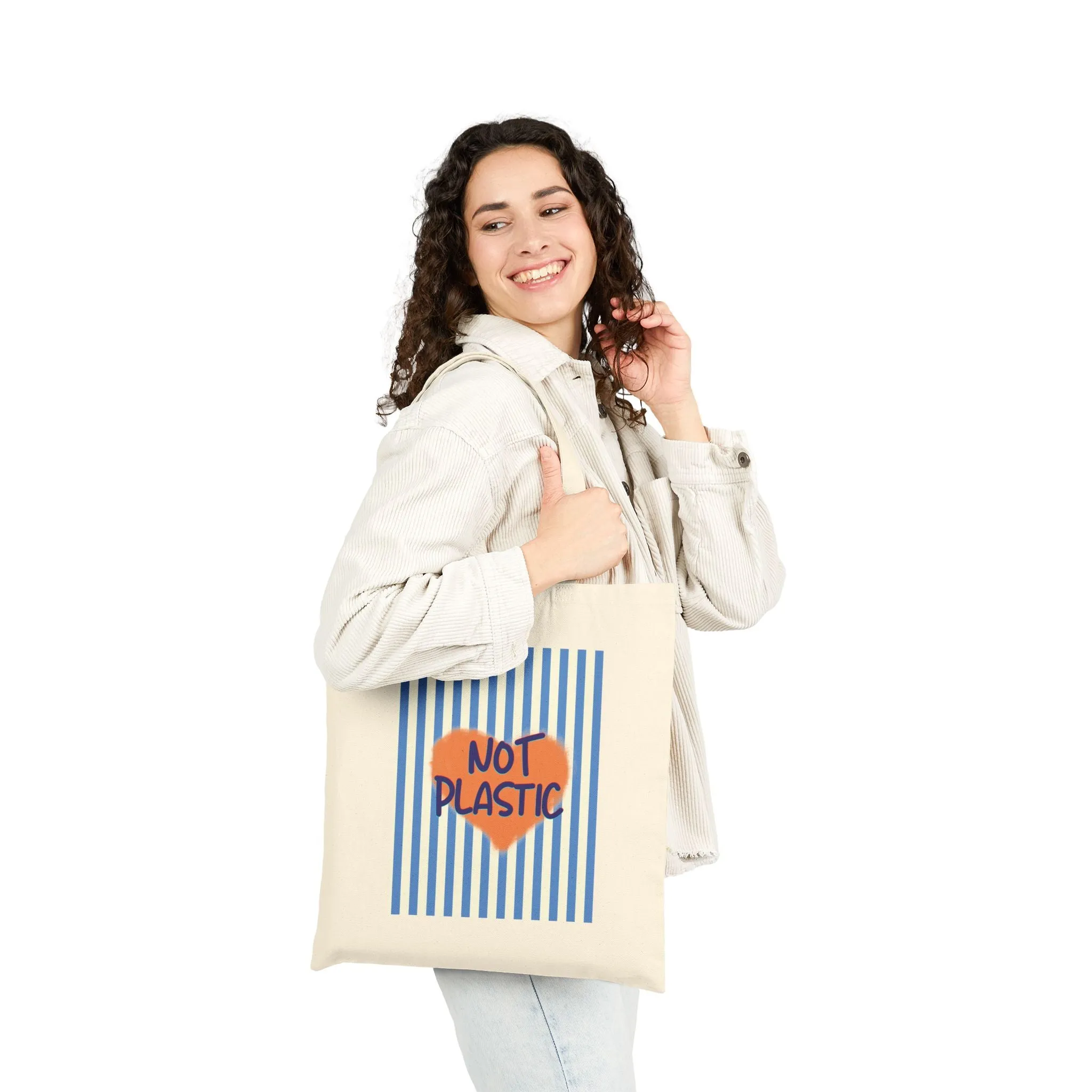 Eco-Message  "Not Plastic" Cotton Canvas Tote Bag, BLUE