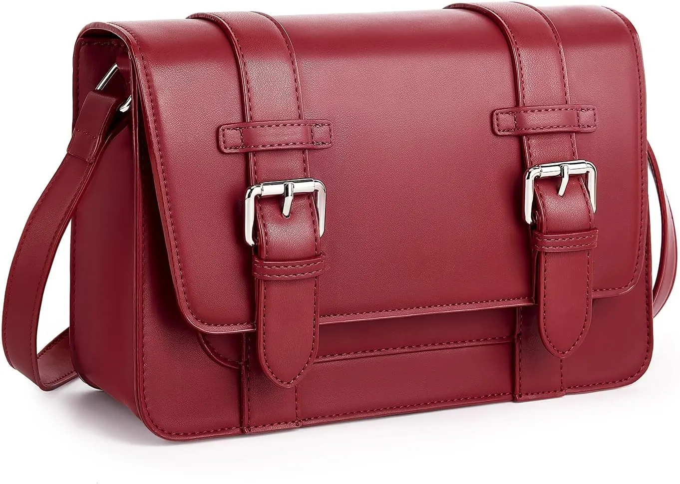 ECOSUSI Women's PU Leather Crossbody Messenger Bag Vintage Satchel Purse Work College Shoulder Handbags with Adjustable Strap