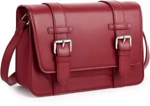 ECOSUSI Women's PU Leather Crossbody Messenger Bag Vintage Satchel Purse Work College Shoulder Handbags with Adjustable Strap