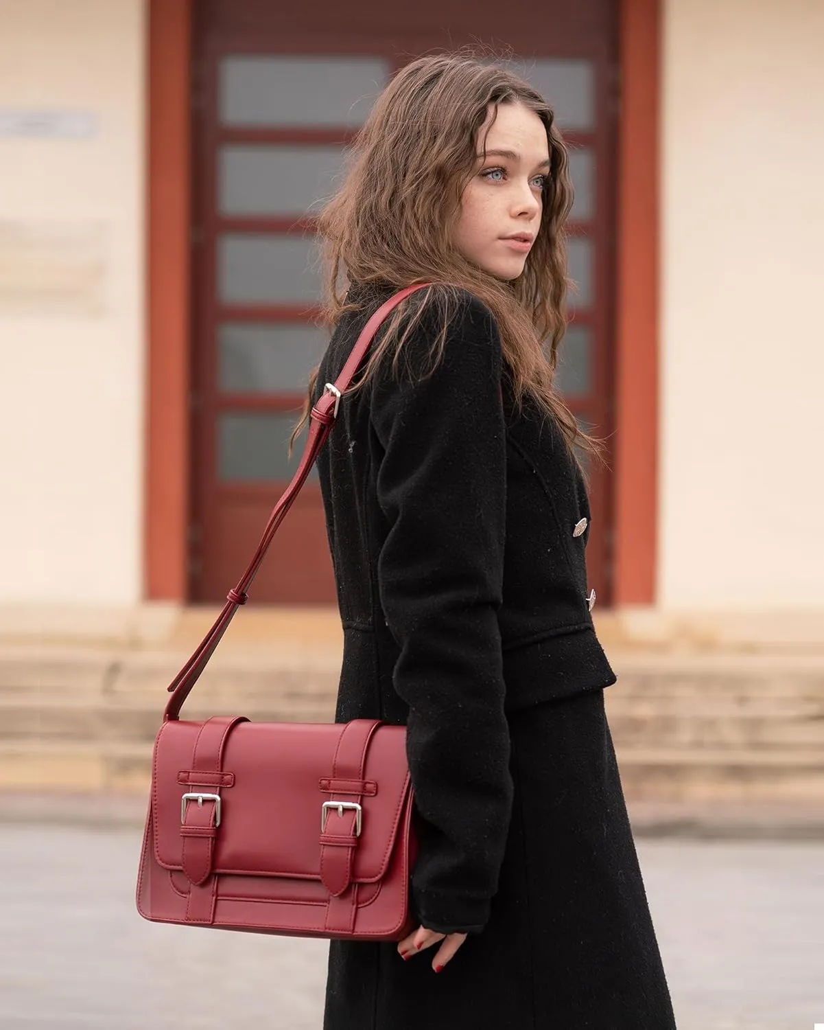ECOSUSI Women's PU Leather Crossbody Messenger Bag Vintage Satchel Purse Work College Shoulder Handbags with Adjustable Strap
