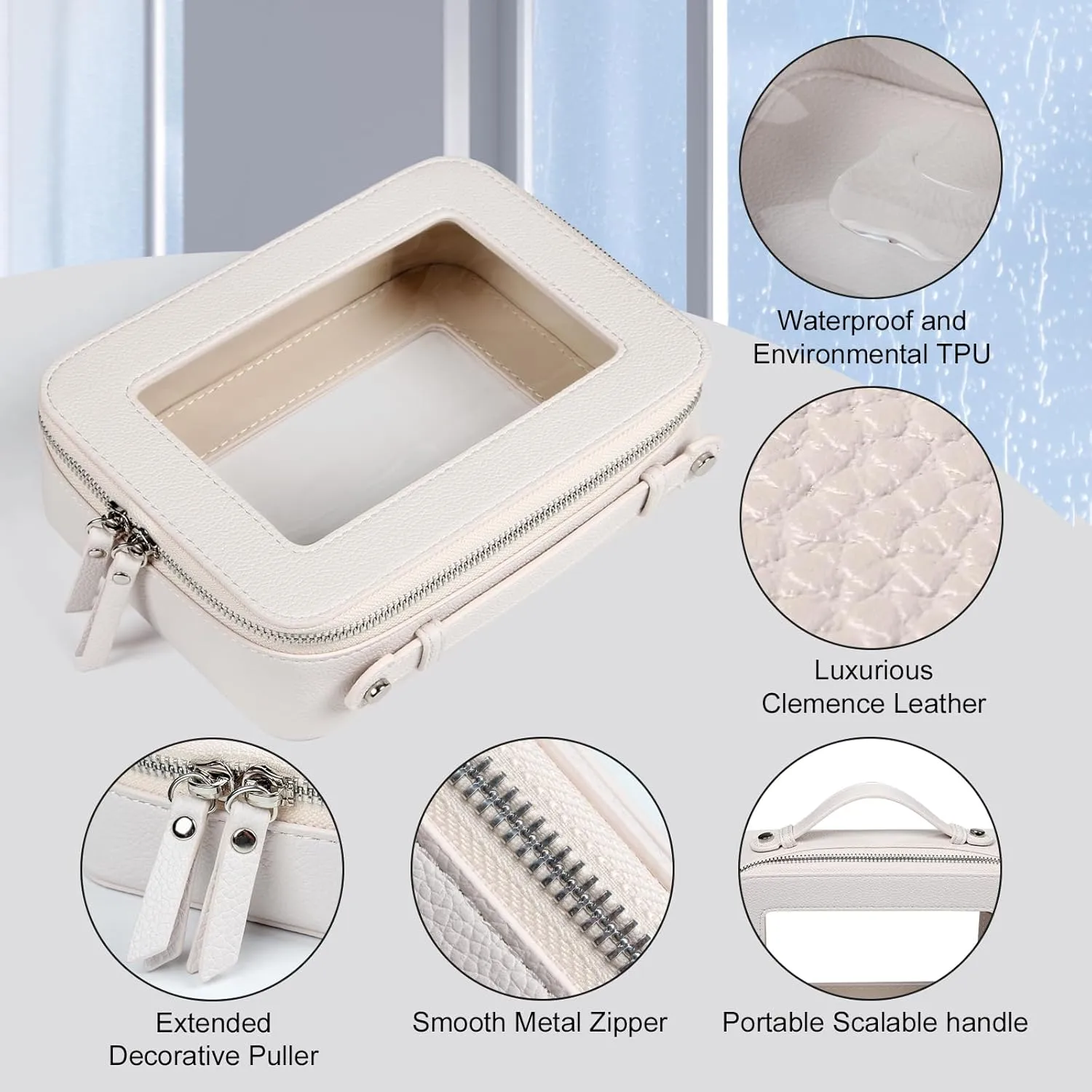 EcoVision Clear Makeup Bag, Travel Cosmetic Accessory Bag, Toiletry Organizer Bags for Women, Portable Waterproof Zipper Cosmetic Bag with Transparent Window