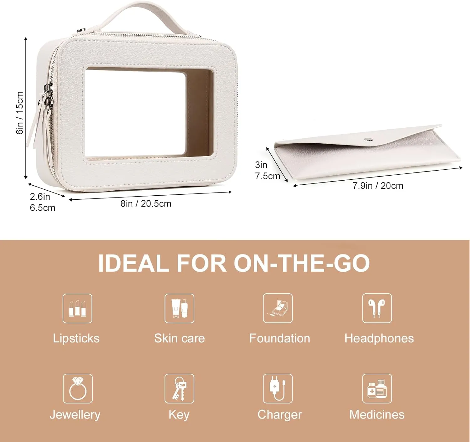 EcoVision Clear Makeup Bag, Travel Cosmetic Accessory Bag, Toiletry Organizer Bags for Women, Portable Waterproof Zipper Cosmetic Bag with Transparent Window