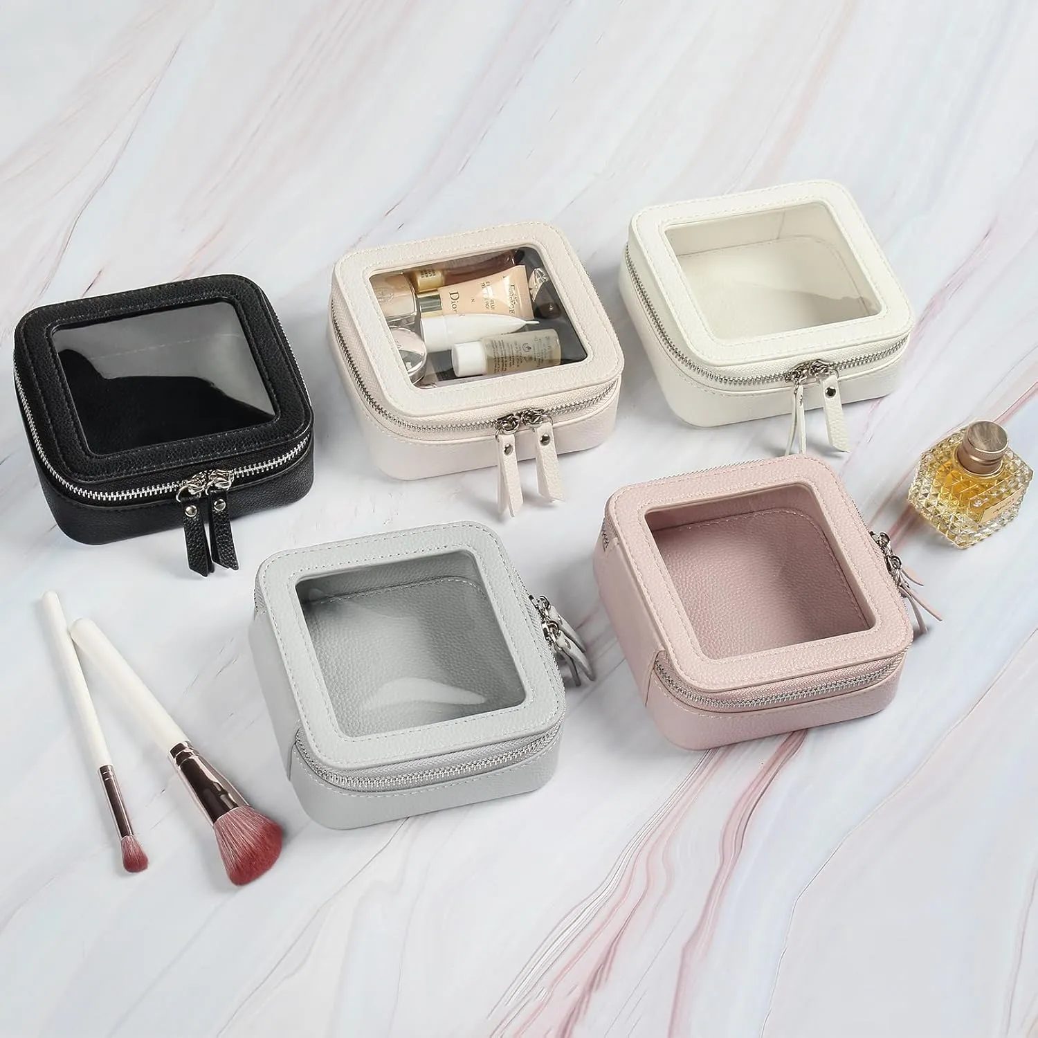 EcoVision Clear Makeup Bag, Travel Cosmetic Accessory Bag, Toiletry Organizer Bags for Women, Portable Waterproof Zipper Cosmetic Bag with Transparent Window