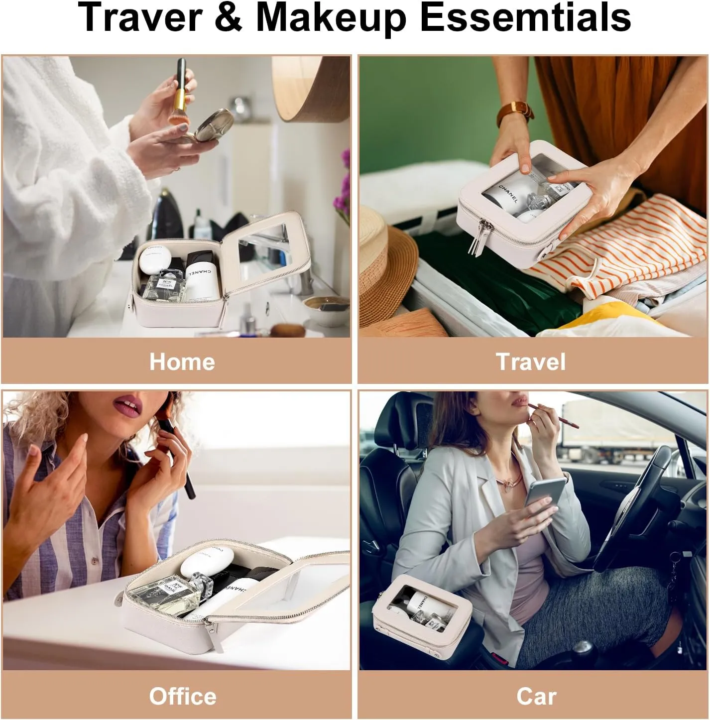 EcoVision Clear Makeup Bag, Travel Cosmetic Accessory Bag, Toiletry Organizer Bags for Women, Portable Waterproof Zipper Cosmetic Bag with Transparent Window
