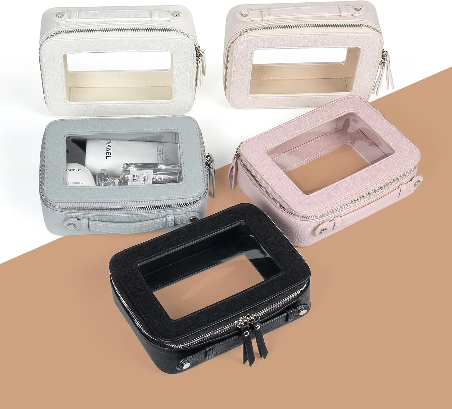 EcoVision Clear Makeup Bag, Travel Cosmetic Accessory Bag, Toiletry Organizer Bags for Women, Portable Waterproof Zipper Cosmetic Bag with Transparent Window