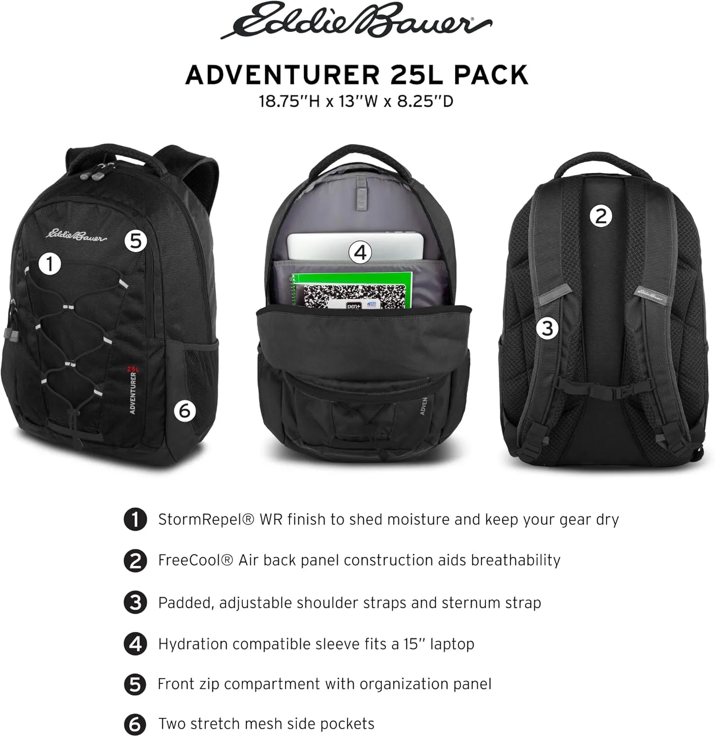 Eddie Bauer Backpack with Organization Compartments and Hydration/Laptop Compatible Sleeve, Adventurer-True Blue, 25L