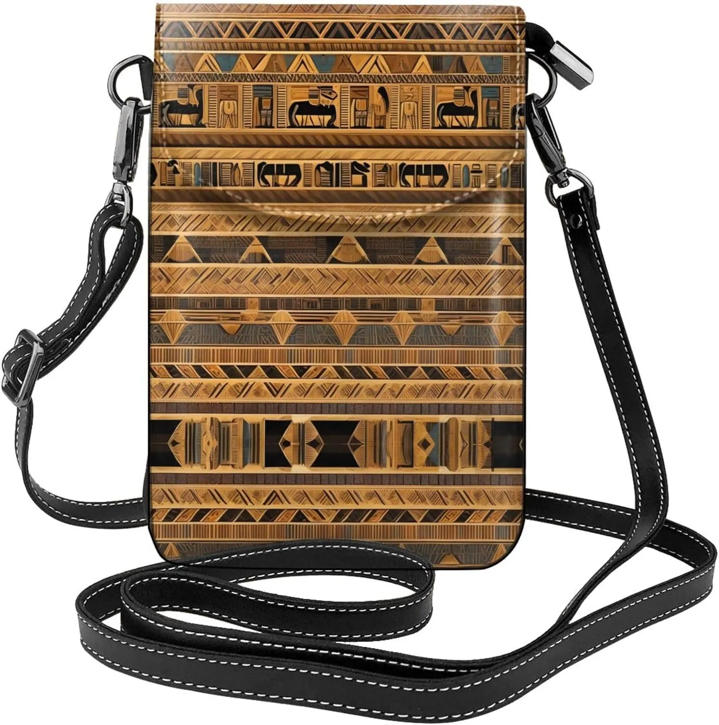 Egyptian frescoes Pattern Leather Crossbody Flap Phone Bag - Versatile Gift for Women Walking, Camping, Shopping, and Travel