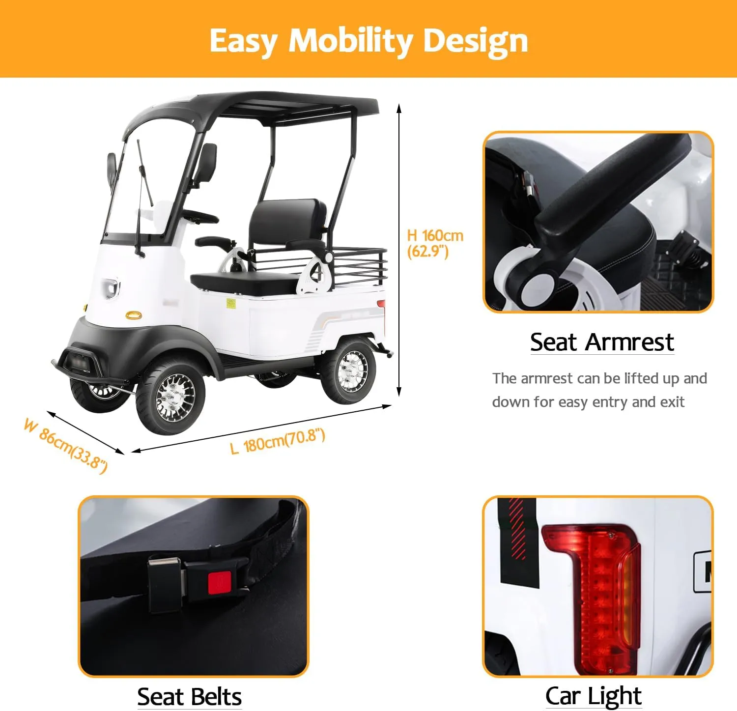 Electric Golf Cart for Adults, Electrically Powered Motor Vehicles, Ideal for Golf Course, Outdoor Leisure and Senior Living