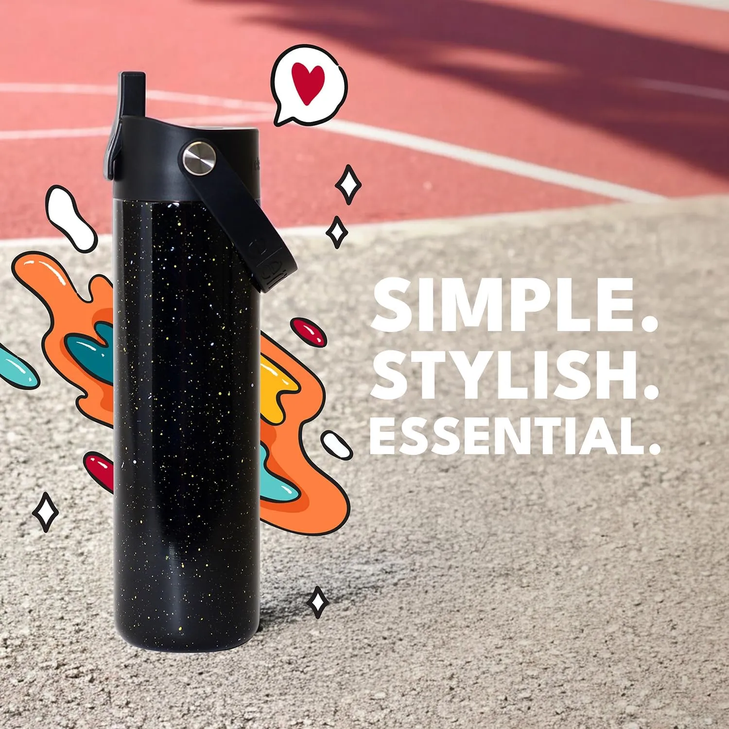 Elemental Stainless Steel Water Bottle with Straw - Leak Proof Double Wall Insulated Water Bottles for Travel, Sports and Gym - BPA Free Sport Thermos with Flip-up Straws - 24oz, Black Speckle