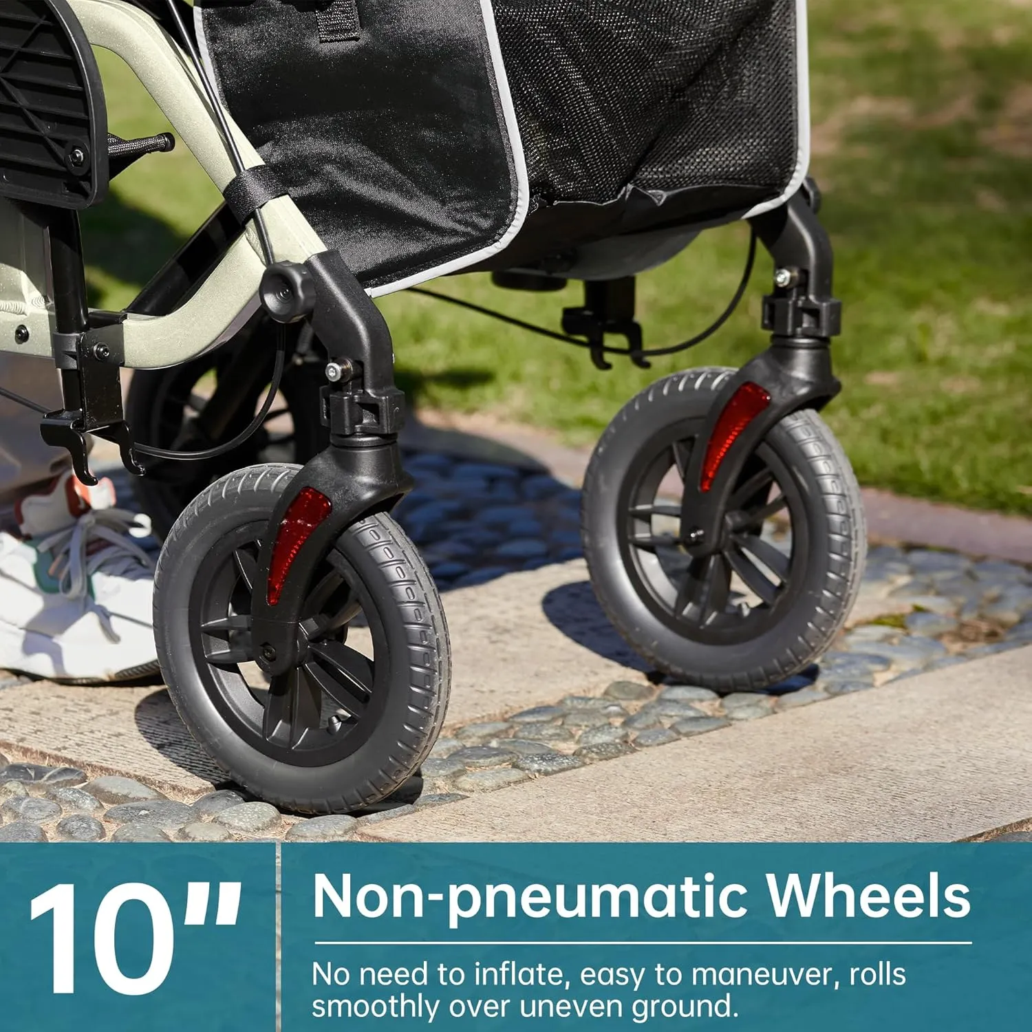 ELENKER All-Terrain 2 in 1 Rollator Walker & Transport Chair, Folding Wheelchair with 10” Non-Pneumatic Wheels for Seniors, Reversible Backrest & Detachable Footrests, Champagne