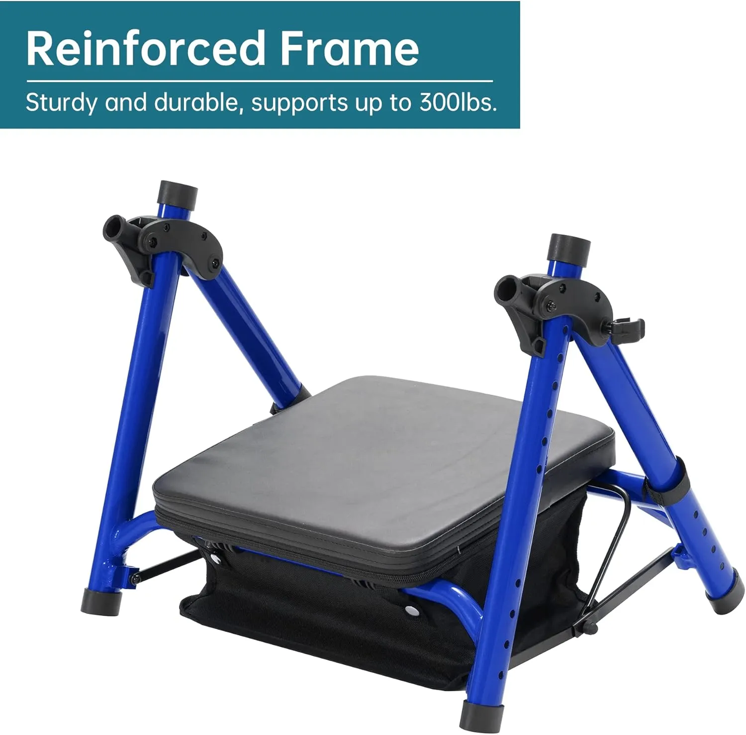 ELENKER All-Terrain Rollator Walker with 10” Non-Pneumatic Wheels, Sponge Padded Seat and Backrest, Fully Adjustment Frame for Seniors, Blue