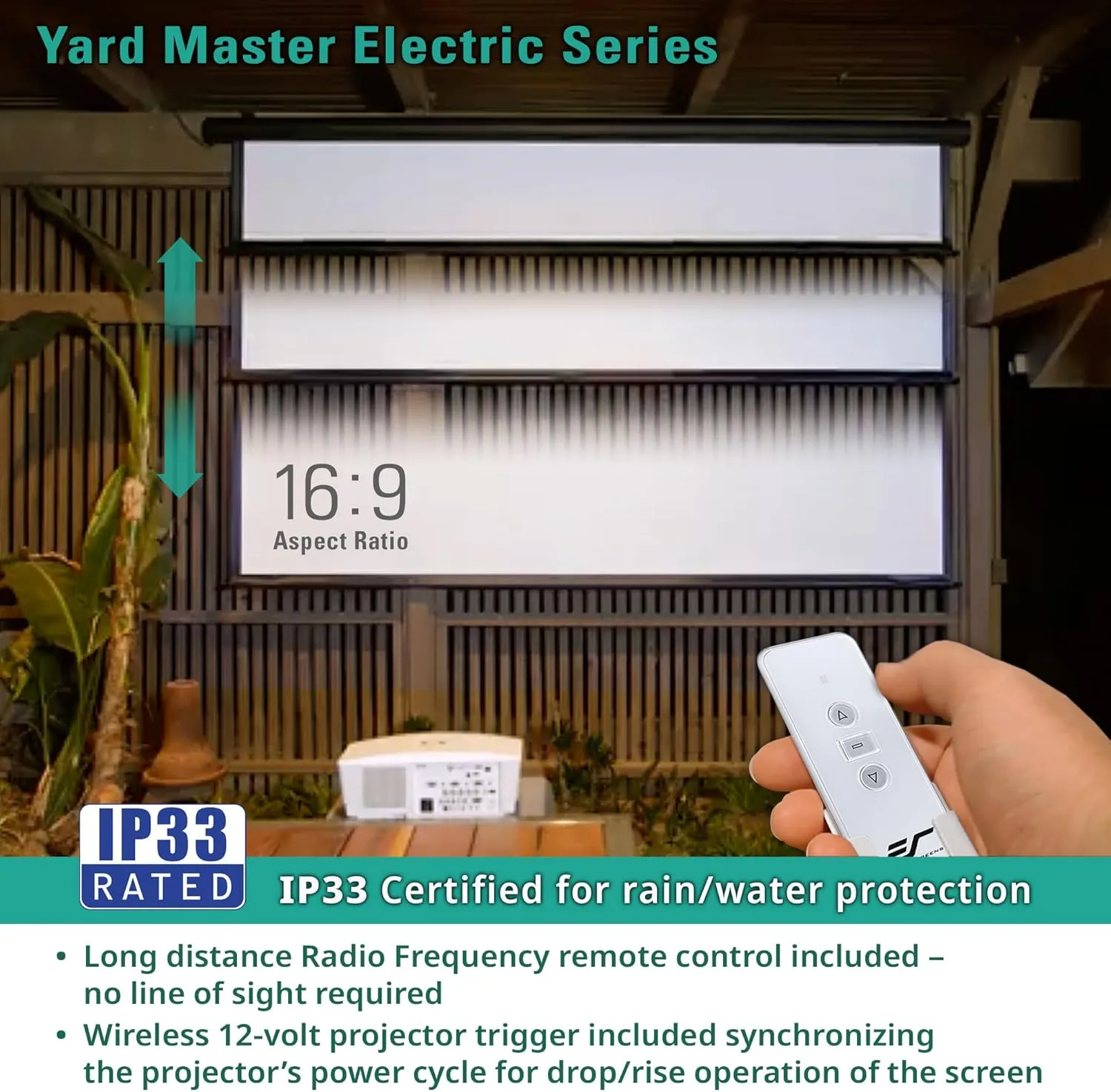 Elite Screens Yard Master Electric 165" Outdoor Motorized Projector Screen 16:9, Rain Water Protection Wireless Remote Control 8K 4K Ultra HD 3D Movie Theater Automatic Projection, OMS165H-ELECTRIC