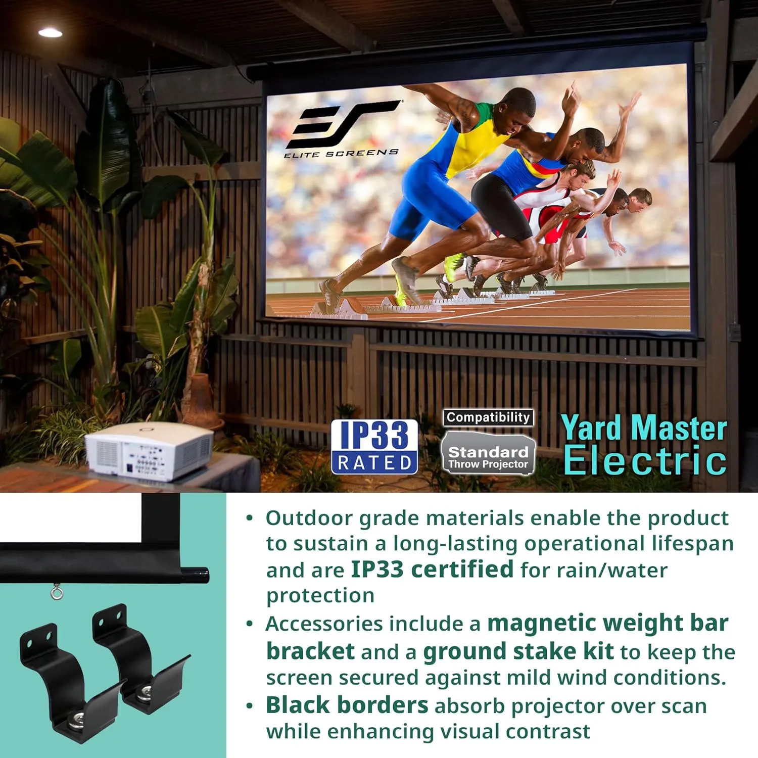 Elite Screens Yard Master Electric 165" Outdoor Motorized Projector Screen 16:9, Rain Water Protection Wireless Remote Control 8K 4K Ultra HD 3D Movie Theater Automatic Projection, OMS165H-ELECTRIC