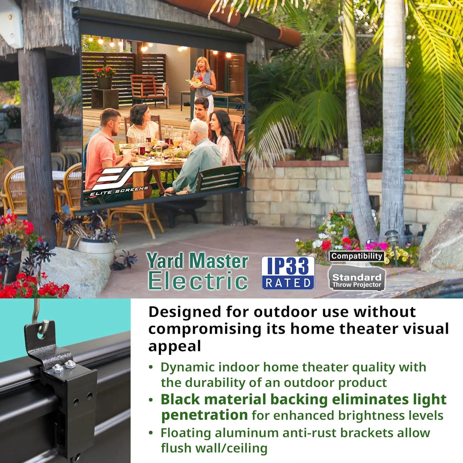 Elite Screens Yard Master Electric 165" Outdoor Motorized Projector Screen 16:9, Rain Water Protection Wireless Remote Control 8K 4K Ultra HD 3D Movie Theater Automatic Projection, OMS165H-ELECTRIC